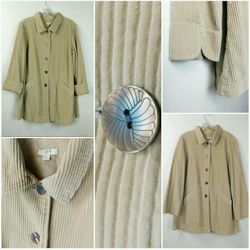 J. Jill Corduroy coat Faux Fur Accents Tan Large